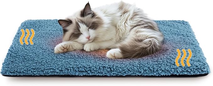 Miguel Self Warming Cat Bed Self Heating Cat Dog Mat 30 x 20 inch Extra Warm Thermal Pad for Indoor Outdoor Pet with Removable Washable Sherpa Cover Non-Slip Bottom (Blue,M)