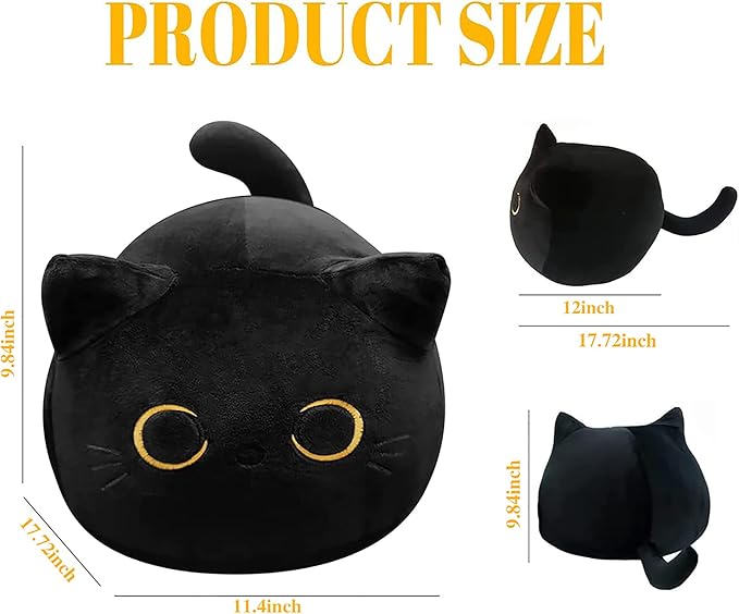 3D Black Cat Plush Toy, 17.7" Black Cat Pillow, Animal Soft Plush Pillow Baby Plush Toy Cat Shape Design Cute Cat Waist Cushion, As Birthday, Halloween, Christmas Decoration