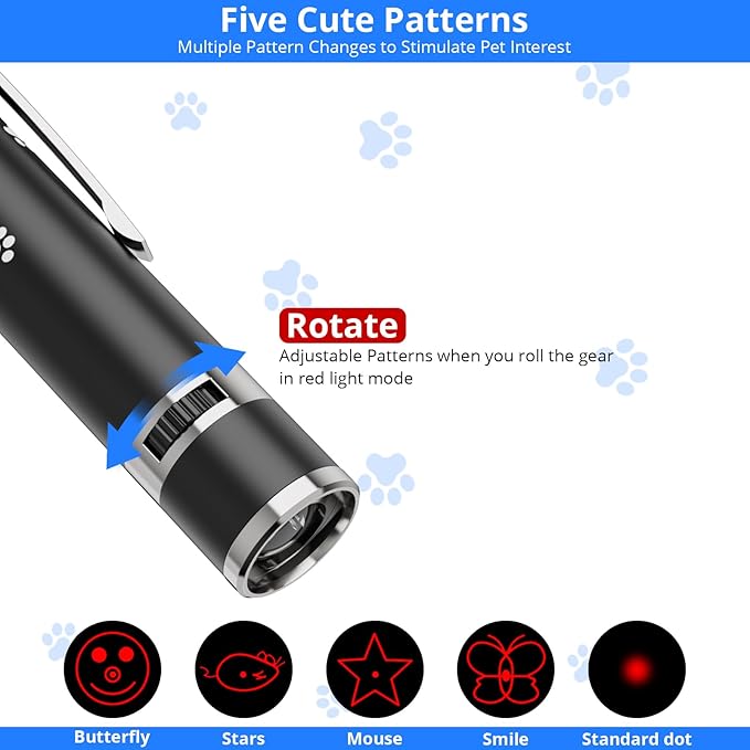 2 Pack Cat Toy, Cat Toys for Indoor Cats, Long Range 7 Adjustable Patterns for Cats and Dogs, Interactive Red Cat Chase Light for Fun, Exercise and Training - USB Rechargeable