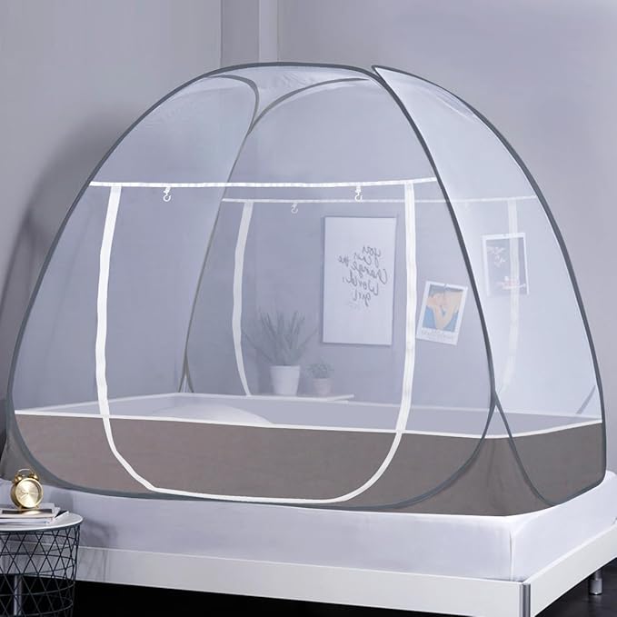 AMMER Portable Mosquito Net Tent for Beds, Pop-Up Foldable Mosquito Netting Folding Design with Net Bottom,2 Entries,Suit for Twin to King Size Bed (79x71x59inch)