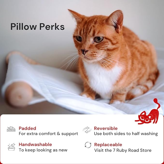 7 Ruby Road Wall Mounted Cat Wall Hammock for Indoor Cats - Comfy Cat Wall Bed for Large Cats and Kitty - Sturdy Cat Perch Shelf for Cat Room or Addition to Cat Wall Furniture