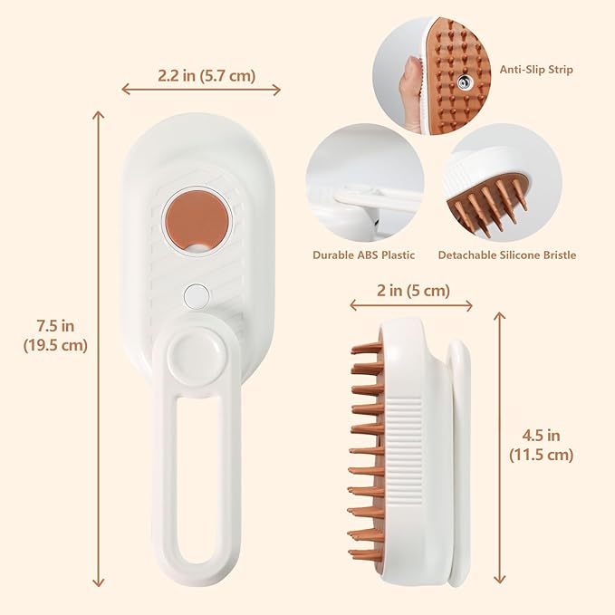 3-in-1 Cat Steam Brush for Shedding, Rechargeable Cat Brush with Gentle Mist, Pet Hair Steam Brush for Cats and Dogs, Spritz Defur Comb for Cats (White)