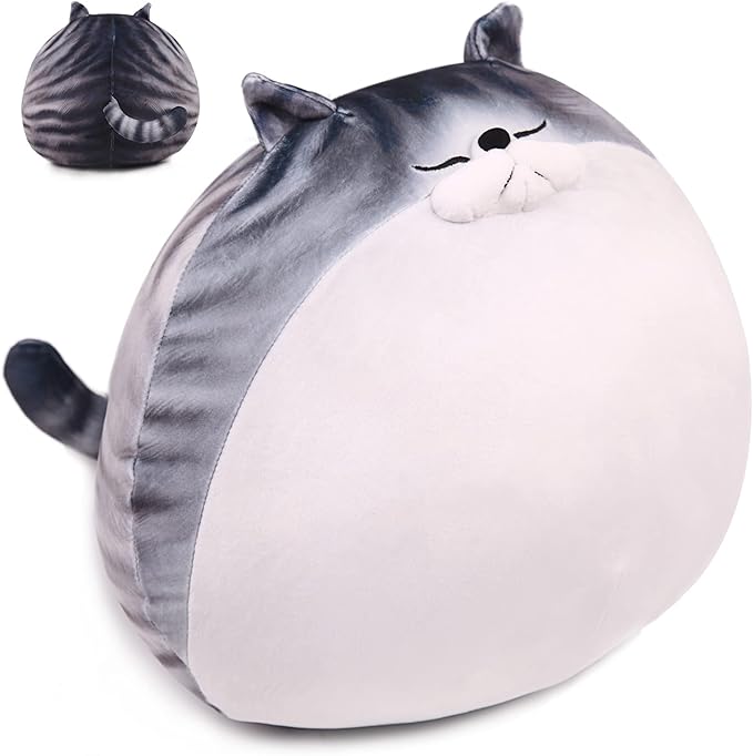 ARELUX 11.8In High Chubby Cat Plush Pillow, Cute Fat Kitty Cat Stuffed Animal Soft Kitten Adorable Hugging Pillow Anime Plushies,Funny Toy Birthday for Adults Friends
