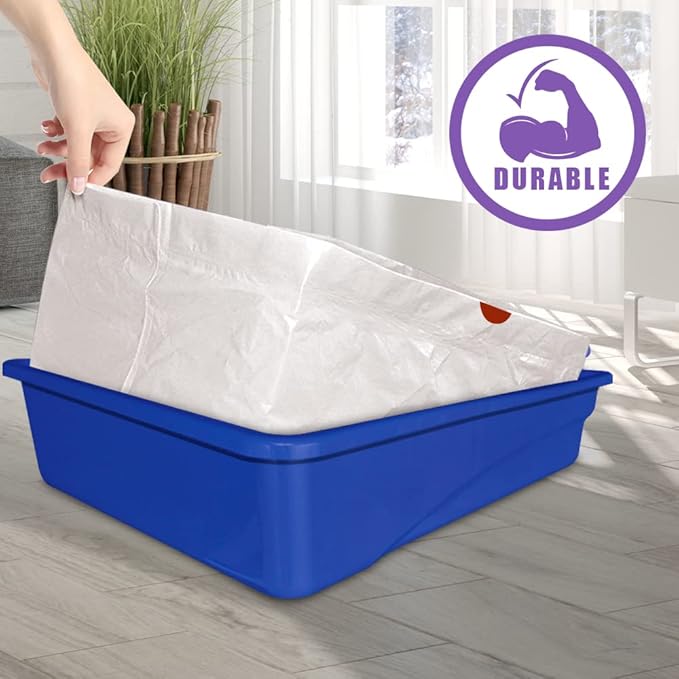 Alfapet cat Litter Box Liners Extra Large 15 count Heavy Duty 2 mil Thick Plastic, Clever Drawstring Liner for Easy Disposal- Flat Bottom for Easy, Secure Placement in Kitty Pan-Disposable
