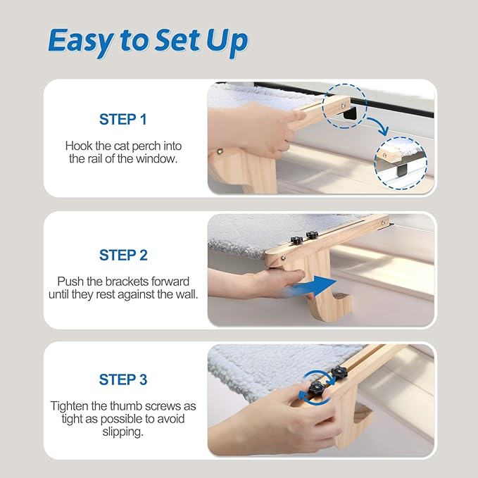 Easy Seat Cat Perch for Window Sill - Hammock Design w/Pine Wood & Robust Metal Frame - Cat Window Seat for Large Cats and Kittens (Natural Color Wood w/White Bed, Large (26''W x 14''D))