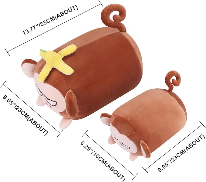 Achwishap Banana Monkey Plush Pillow,Monkey Stuffed Animal Plushy Toy,Cute Plushie Banana Monkey Kawaii Plushie,Lovely Monkey Hugging Pillow for Gifts Girls Boys(14”Brown)