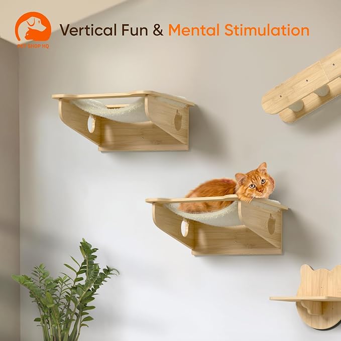 Cat Wall Shelves Furniture for Climbing - Cat House Wall Mounted - Indoor Wooden Floating Cat Furniture - Different Models Including Shelves, Perches, Hammock, Bed, Bridges, Walkways
