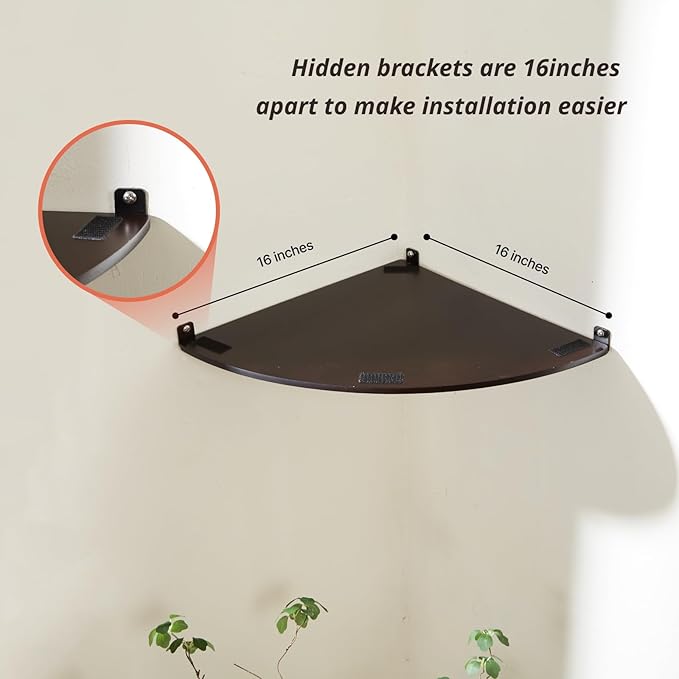 Wall Mounted Corner Cat Bed - Cat Shelf with Comfortable Cushion - Minimalistic Cat Furniture for Indoor Cats - Climbing Cat Perch for Wall, Walnut