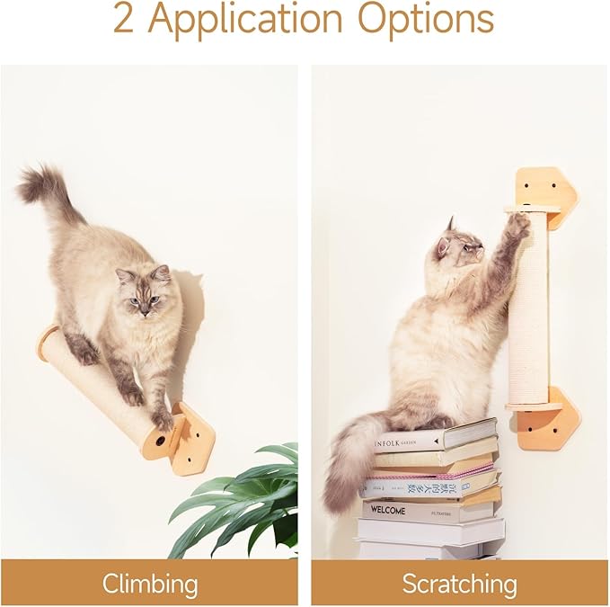 MEWOOFUN Cat Scratching Post, 22.8'' x 5.1'' Cat Wall Furniture, Wooden Sisal Cat Scratchers for Indoor Cats, Wall Mounted Tall Cat Scratching Post for Multi-Functions