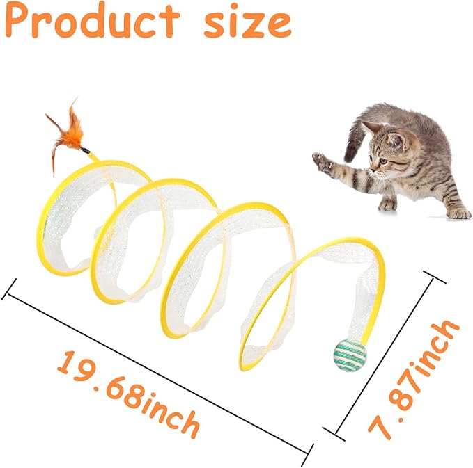 Andiker Cat Tunnel, S-Type Cat Tunnel Toys Interactive Playing Pet Toy for Puppy Kitten Indoor (Green sisal Ball)