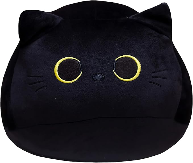 10'' Cute Black Cat Plush Toys, Soft Pillow Squishy Plushies, Kawaii Cat Stuffed Animals for Home Decoration, Gift for Cat Lovers, Kids, Boys & Girls (Black, 10 Inch)