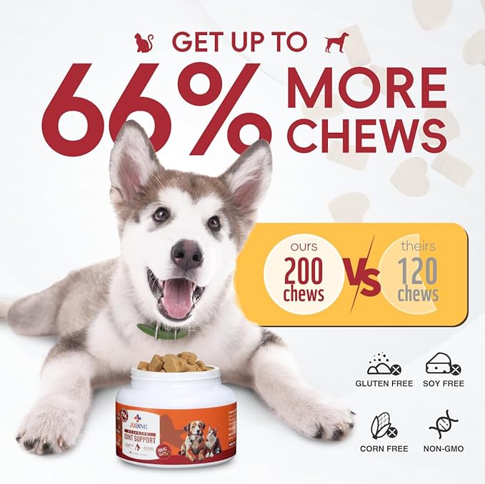 2-Pack Hip and Joint Supplement for Dogs, 200 Chews - Glucosamine Chondroitin for Dogs, Joint & Hip Health, Arthritis Pain Relief, Supports Immune System & Vitamins - Ideal for All Ages & Large Breeds