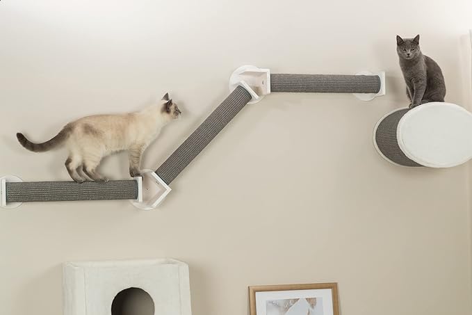 TRIXIE Wall Set 2, Indoor Wall Mounted Cat Scratching Posts for Elevated Fun, Lounger, Scratcher, Perch, Gray
