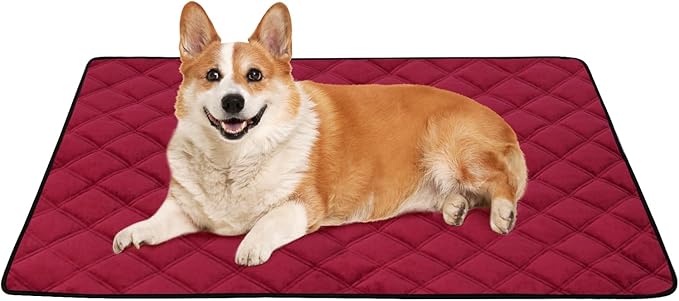 Self Warming Dog Bed, Pet Crate Pad for Indoor and Outdoor, Washable Heating Dog Kennel Mats with Non-Slip Bottom for Small Medium and Large Dogs - Deep Red, M:28"x45"