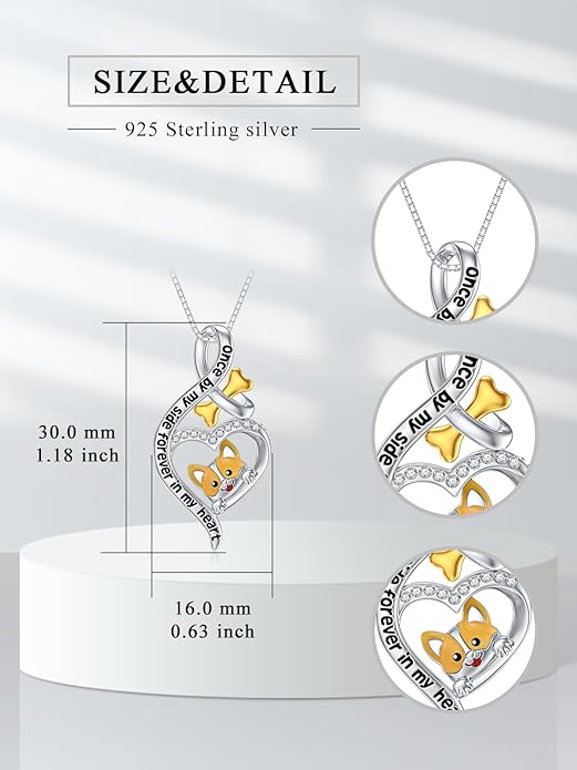 925 Sterling Sliver Yorkshire/Corgi/Labrador/Pug/Bulldog/Paw Print/Cross Necklace Cute Puppy Dog Necklace Jewelry Birthday Gifts for Women Girls Dog Lovers