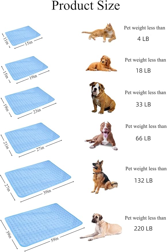 Dog Cooling Mat Washable, Portable Summer Dog Pad, Water-Absorbent Pet Cooling Pad, Ice Silk Self-Cooling Mat for Dog for Kennel/Sofa/Bed/Floor/Car Seats(Blue,15x19in)