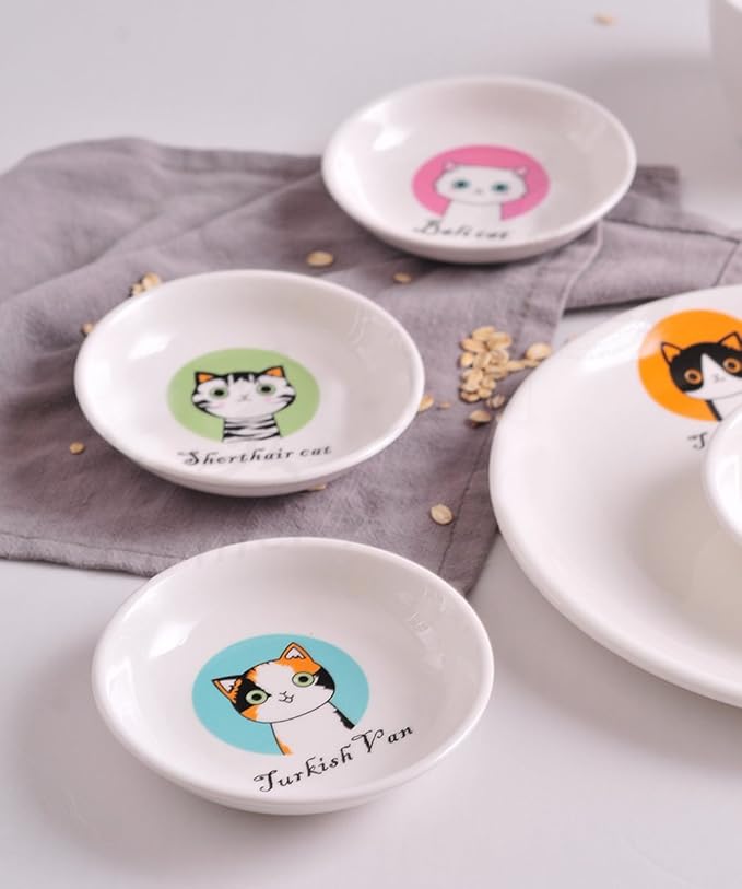 4pcs Ceramics Cat Dinner Plate Seasoning Dishes Sushi Dipping Bowl Appetizer Plate Dessert Plate,Home Decoration
