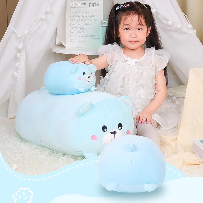 AIXINI 23.6 inch Cute Bear Plush Stuffed Animal Cylindrical Body Pillow,Super Soft Cartoon Hugging Toy Gifts