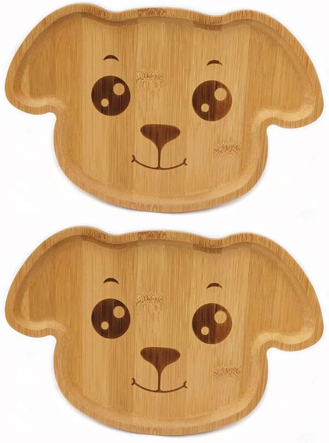 4915, Bamboo Food Plates for Snacks Appetizer Fruit Vegetable | Children Meal Plate | Picnic Kitchen Party | Eco-Friendly Plates, Dog Face Shaped, 9.75"X6.75", 2 Pack
