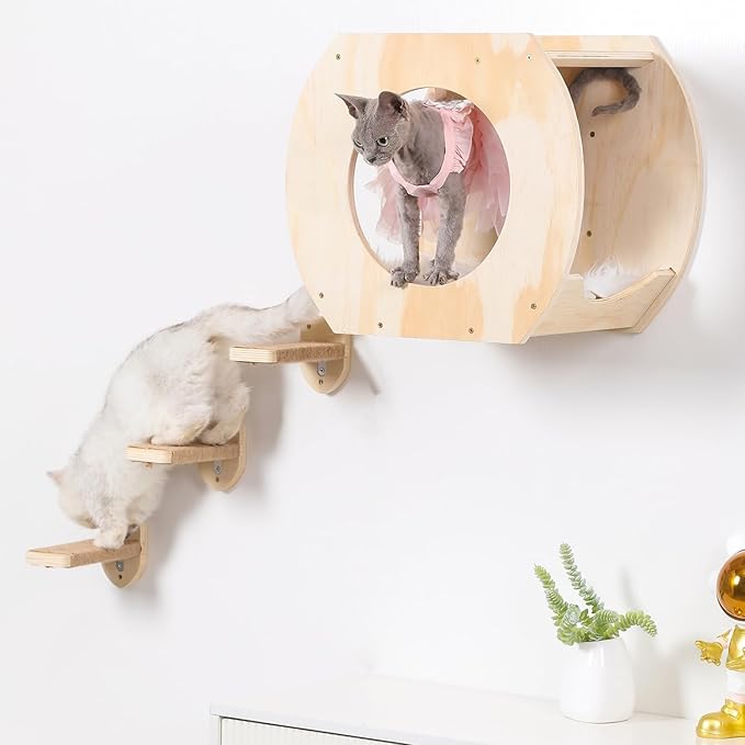 Cat Wall Shelves Cat Wall Furniture, Cat Shelf with 3 Cat Wall Steps,Cat Shelves for Wall Large Cats Set,Cat Wall Bed with Plush Covered, Wall Mounted Cat Climbing Shelf for Indoor Cats