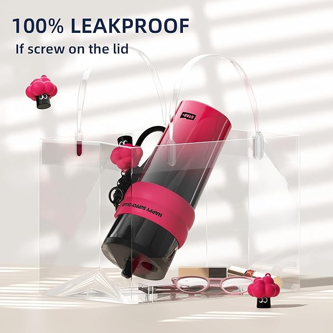 24 OZ Insulated Leak Proof Tumbler with Lid and Straw, Stainless Steel Coffee Travel Mug for Hot and Cold, Reusable Portable Water Bottle, Metal Thermal Cup Gift for Women, Black and Pink