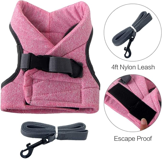 Heywean Cat Harness and Leash - Ultra Light Escape Proof Kitten Collar Cat Walking Jacket with Running Cushioning Soft and Comfortable Suitable for Puppies Rabbits (S, Pink)