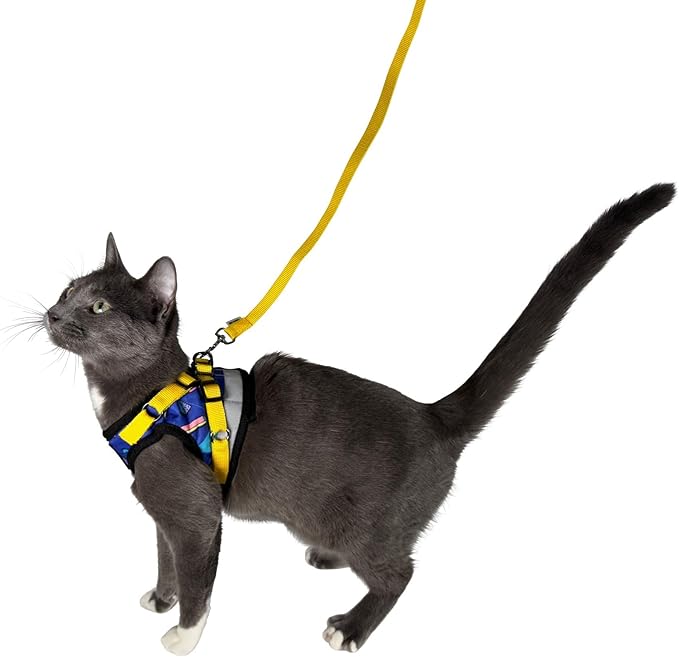 Travel Cat Harness and Leash Set - Adjustable Fit Mesh Cat Harness and Reflective Strap - Comfort Escape Proof Harness for Cats, Kitten for Outdoor Walking, Hiking (X-Small, 90s Cat)