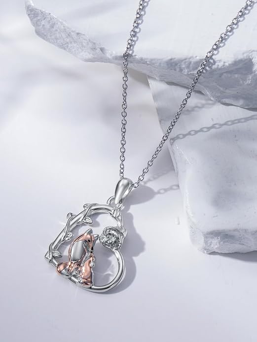 Cute Mother and Daughter Fox/Cat/Cow/Monkey/Panda Necklace 925 Sterling Silver Heart Flower Heart Necklace Animal Jewelry Mother's Day Jewelry for Women