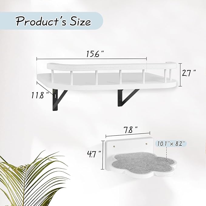 Cat Wall Shelves with Cooling Mat and Plush Cushion, Cat Shelves and Perches for Wall with 3 Wall Steps, Cat Wall Furniture Cat Climbing Shelf Cat Scratching Post for Sleeping, Playing, Gift for Cat