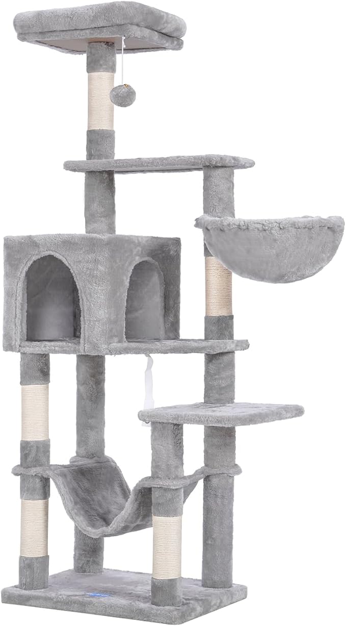 Hey-brother Cat Tree with Large Hammock, Multi-Level Cat Tower for Indoor Cats, Cat Condo with Sisal-Covered Scratching Posts and Top Perch, Light Gray MPJ050W