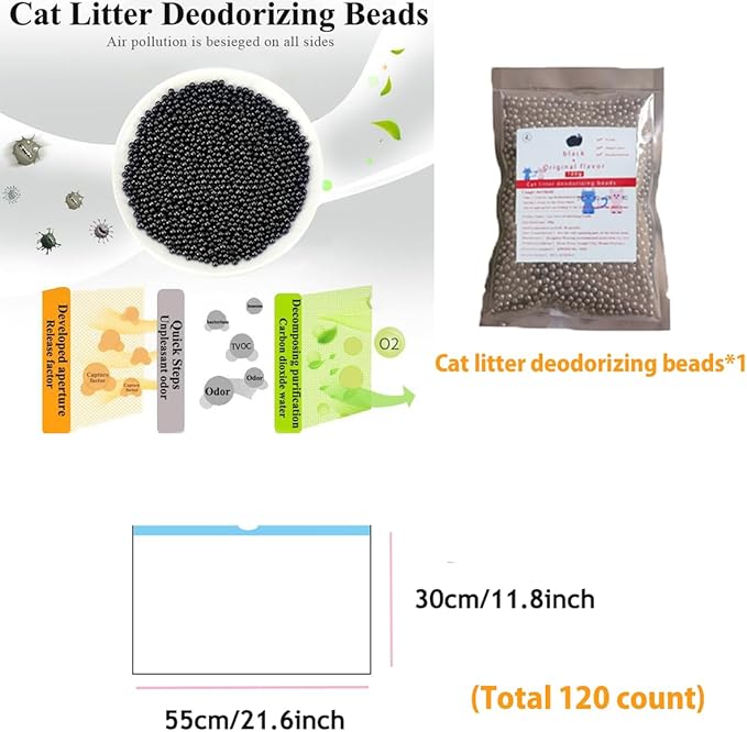 120 Count Cat Litter box Liners, Compatible with Automatic Thick Drawstring Heavy Duty Replacement Waste Trash Bags - 21.6" x 11.8"
