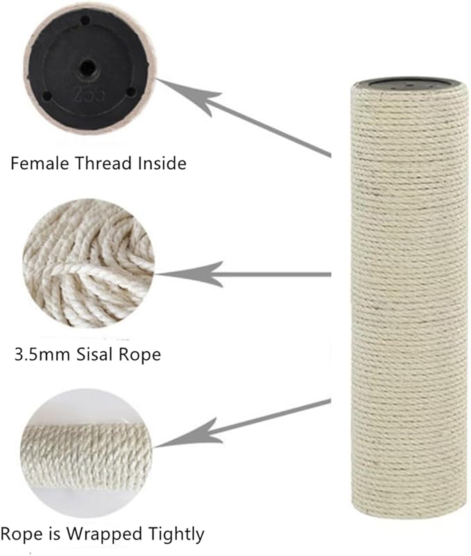 SHENGOCASE 4-Pack Cat Tree Replacement Post 13.8" L, 3.15" Ø Pole with M10 Bolt, Cat Tower Relacement Post, DIY Cat Scratching Post Replacement Part Pole…