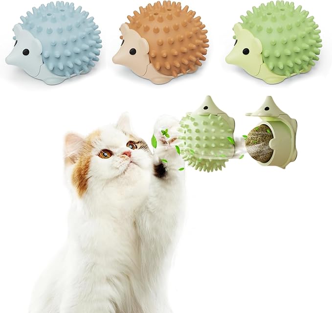 3 Pcs Catnip Toys Balls That Stick on Wall,Cat Toy Ball, Catnip Wall Balls for Cats Lick,Cat Face Scratchers, Cat self Groomer for Indoor Cats, (3-Color, Hedgehog)