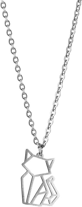 Cat Silver Origami Jewelry - Silver Geometric Chain Necklace – 925 Sterling Plated Silver Necklace for Women & Ladies – Stylish Cat Pendant Necklace