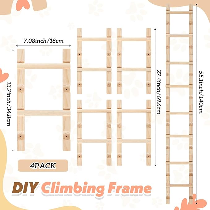4 Pcs Cat Ladders, Cat Climbing Stairs, Cat Climbing Steps Cat Wall Shelves Height(13.7-55 Inches), Cat Climbing Frame Cat Tree Supplies Cabinets Climbing Pole Furniture for Indoor Cats