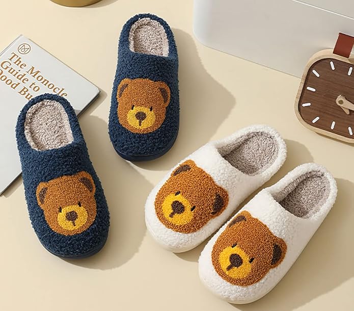 Animal Pattern Slippers - Hello Cat, Bear, Moose & Love Designs - Comfy Memory Foam Plush Cloud Slippers for Couples & Indoor Home