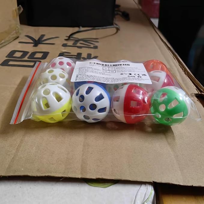 12PCS 4CM Cat Toy Ball with Bell, Pet Toy Cat Bell Ball Cat Toy with Bell Cat Jingle Balls for Cats Kitten, Plastic Cat Toys Jingle Balls Pounce Chase Rattle Ball Toys Random Color