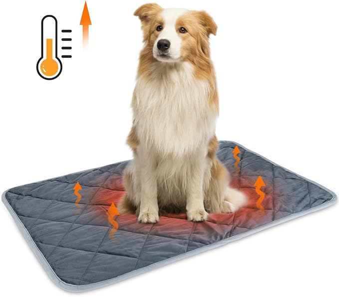 Nobleza Self Heating Cat Mat, Super Thermal Dog Crate Pad for Indoor Outdoor, Washable Anti-Slip Kennel Mat for Medium Small Dogs and Cats, 35 * 23" Grey
