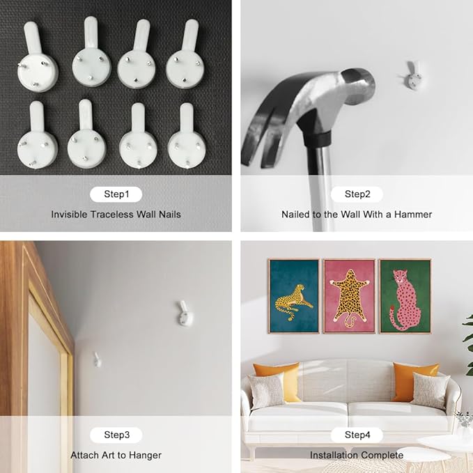 Ausril Cheetah Animals Framed Canvas Wall Art Set, Leopard Preppy Room Wall Decor, Modern Boho Cats Wall Painting, Pink Dot Cartoon Art Print for Living Room Bedroom Dinning Room Office 16"x24"x3