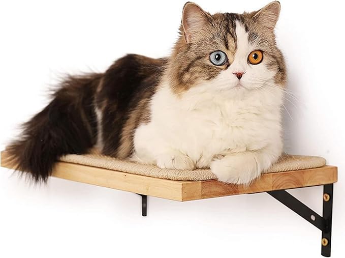 Cat Scratching Staircase, Wooden Climbing Post for Cats, Stairway Design Cat Climbing Shelf Wall Mounted, Four Step Cat Stairway with Jute Scratching for Cats Perch Platform (2 Pieces Hammock)