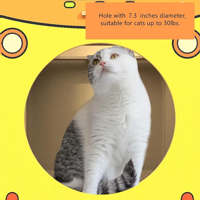 SHENGOCASE Wooden Jumbo 26.4" x 11.8" Extra Large Bus Shaped Cat Scratcher House for Big Cat Maine Coon, Cardboard Cat House with Scratching Pad for Indoor Cats