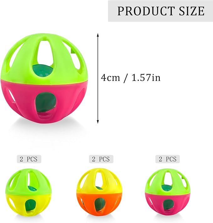 Andiker Cat Ball Toy With Bell, 6Pack Set Premium Plastic Jingle Cat Bell Balls for Cat Training &Exercising Assorted Color Interactive Cat Balls with Bell Inside for Cat Lovers&Kitten Gift Indoor (6)