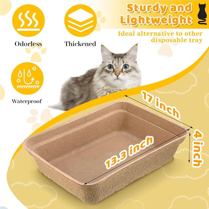 8 Pack Disposable Cat Litter Box, 17 x 13.3 x 4 Inch Paper Cat Litter Tray, Kitten Litter Box Pans for Indoor Outdoor Home Travel Hamster Guinea Pig Rabbit, Waterproof and Portable