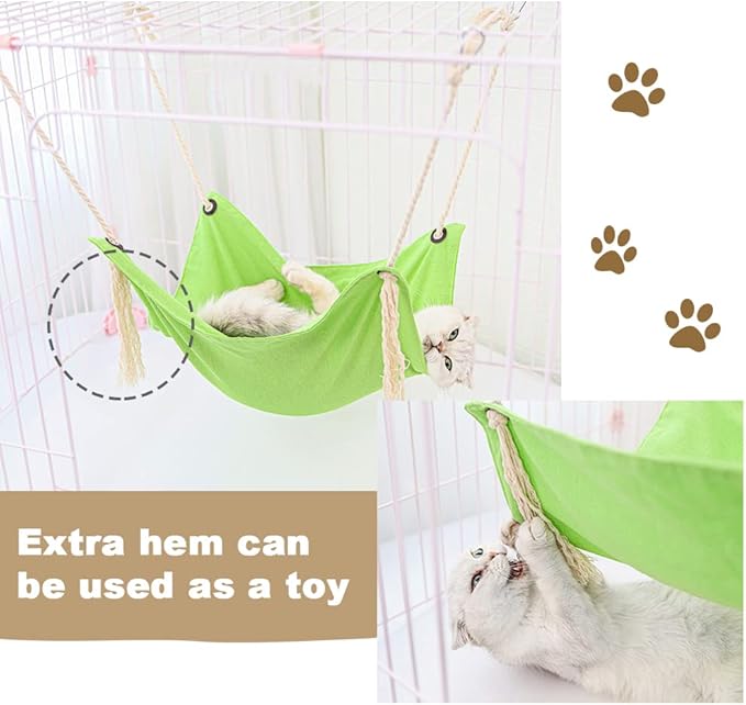 Cat Hammock, Breathable Pet Cage Hammock, Cat Hanging Bed with Metal Carabiners and Tassels, Cat Hanging Hammock for Cage, Hammocks for Kittens, Rabbits, Small Dogs (Khaki)