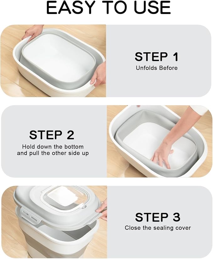 35LBS Collapsible Dog Food Storage Container, Pet Dog Pantry Large Containers Bin with Wheels,Scoop & 2pcs Food Storage Containers, Kitchen Cereal Flour Rice Leakproof Dry Holder-Grey