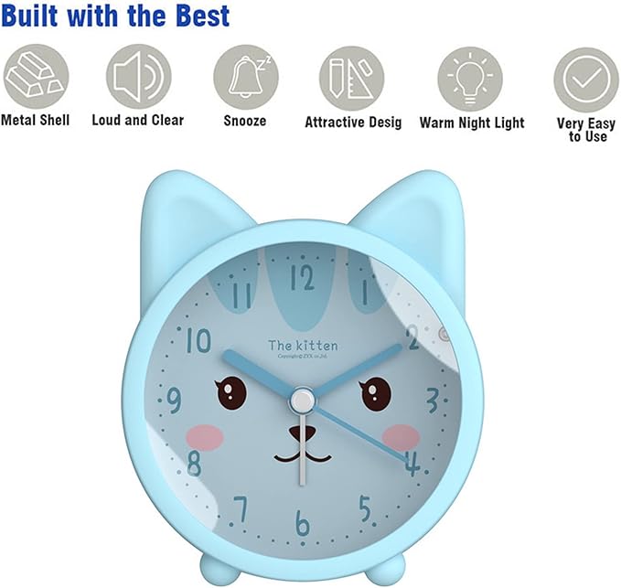 3" Cartoon Animal Alarm Clock Silicon Analog Silent Non Ticking Backlight Desk Clock