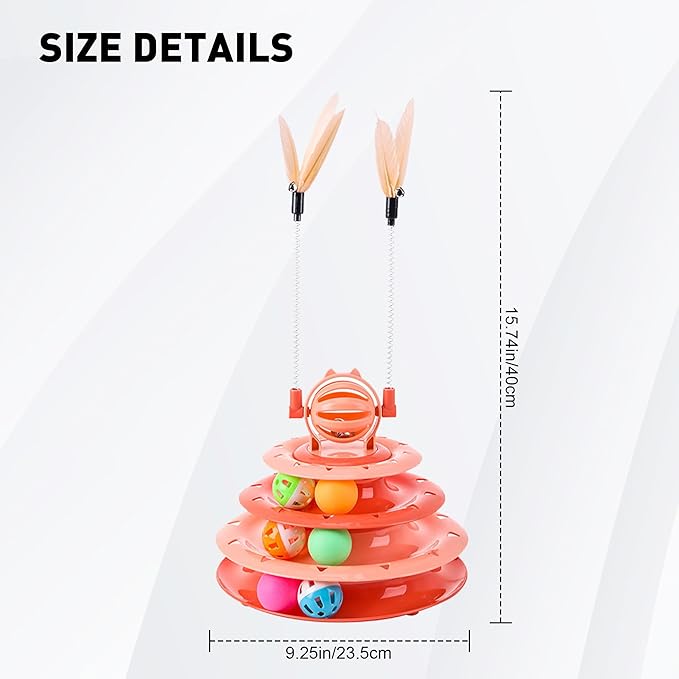 2 in 1 Cat Interactive Toy Roller 3-Level Turntable Cat Toy Cat Slow Feeder Food Dispenser Cat Kitten Wand (Blue-C)