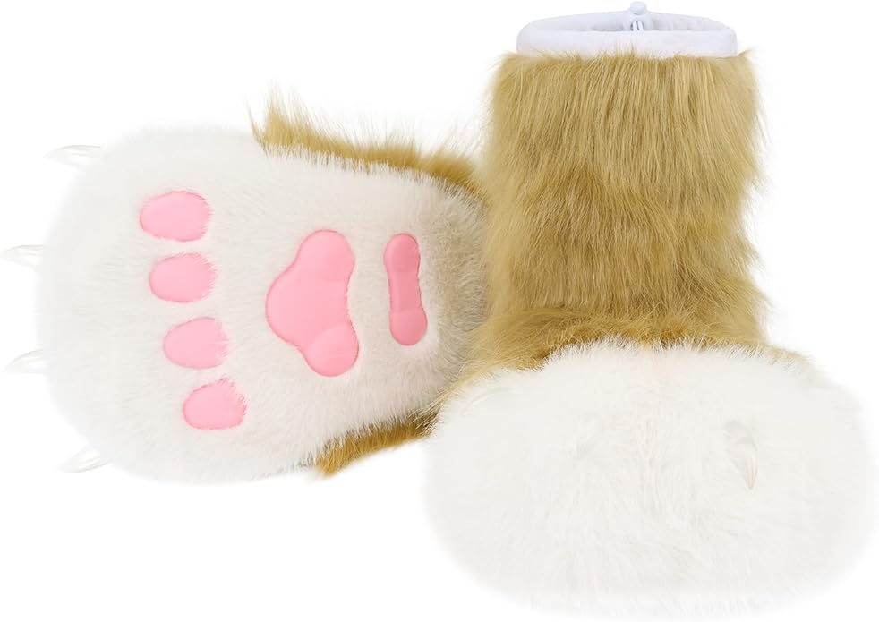 Animal Fuzzy Slippers Bear Cat Wolf Dog Fox Fursuit Feet Paw Claw Shoes Furry Boots Costume Accessories for Adult Kids