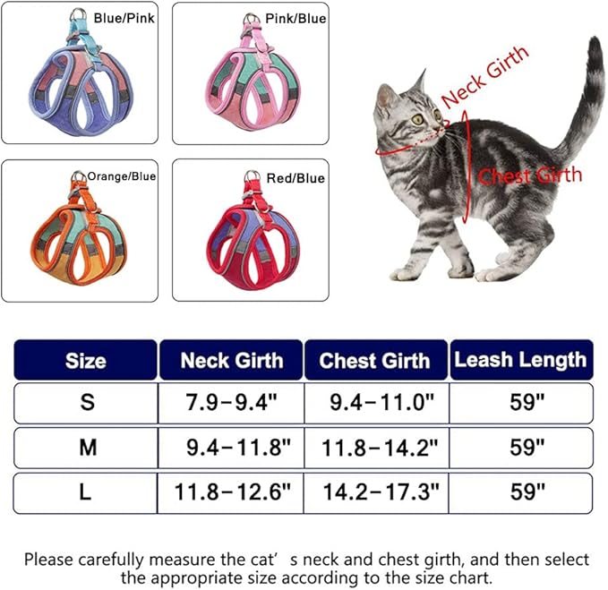 JSXD Cat Harness,Leash and Collar Set,Escape Proof Kitten Vest Harness for Walking,Easy Control Night Safe Pet Harness with Reflective Strap and Bell for Small Large Kitten,Fit for Puppy,Rabbit