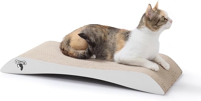 Cardboard Cat Scratching Board, Wavy Ramona Scratcher for Cats, medium, White/black